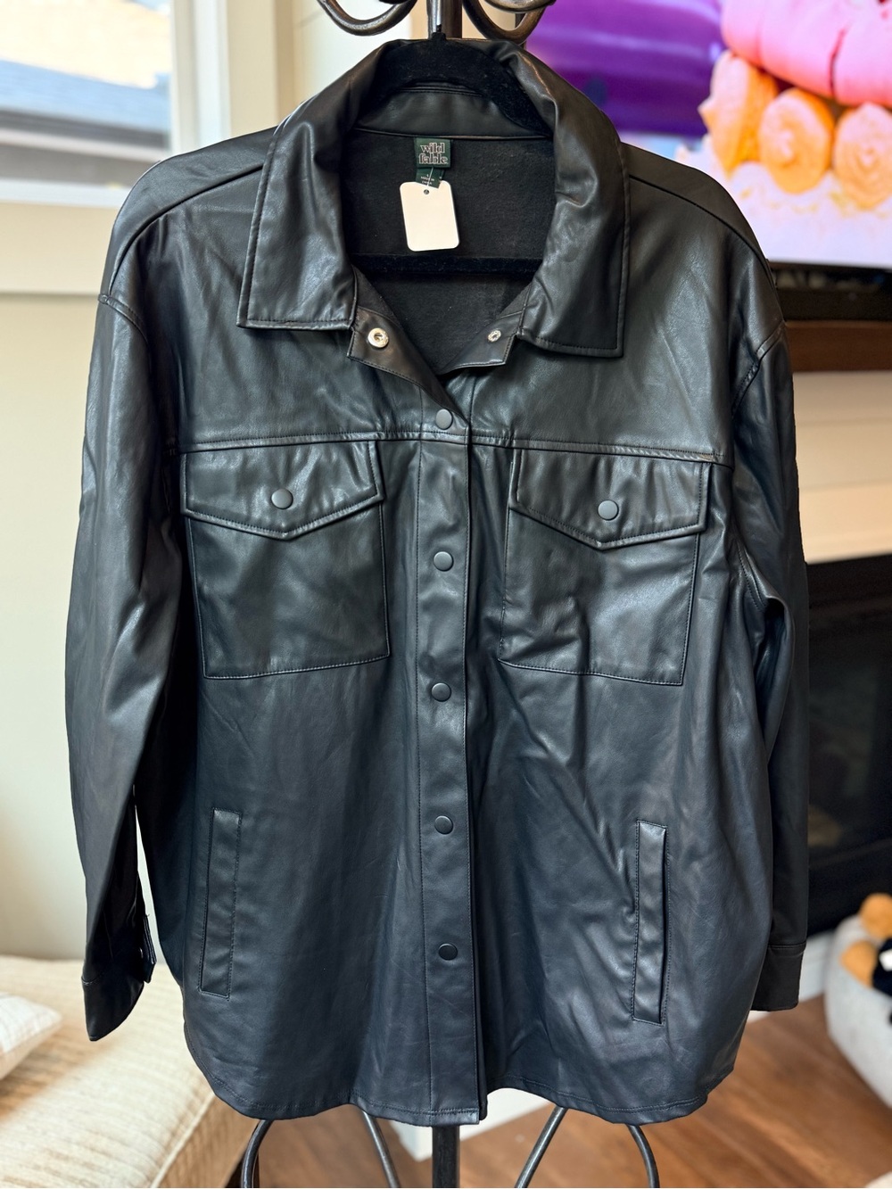 WILD FABLE lassic Black Faux Leather Jacket - Women's Shacket